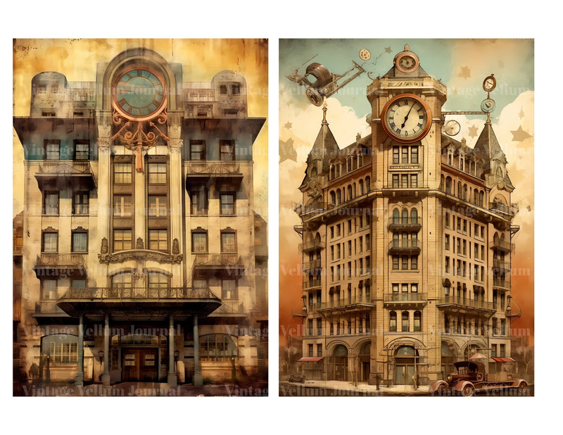 Steampunk Buildings Junk Journal Pages - CraftNest