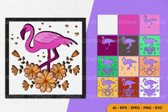 Flamingo with Flower Layered Papercut Clipart Bundle - CraftNest - Digital Crafting and Art