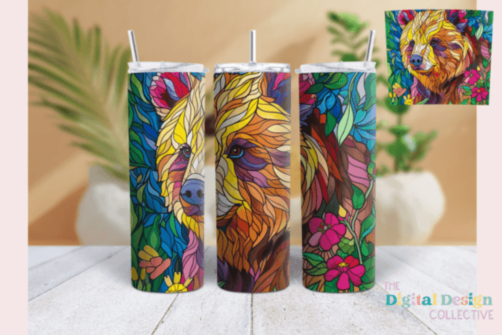 Purple Bear Stained Glass Tumbler Wrap - CraftNest - Digital Crafting and Art