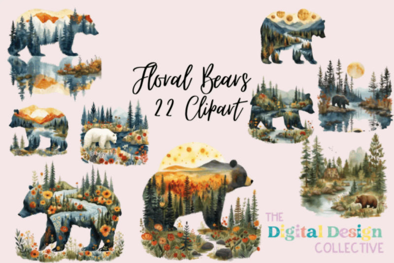 Floral Bear Clipart Bundle - CraftNest - Digital Crafting and Art