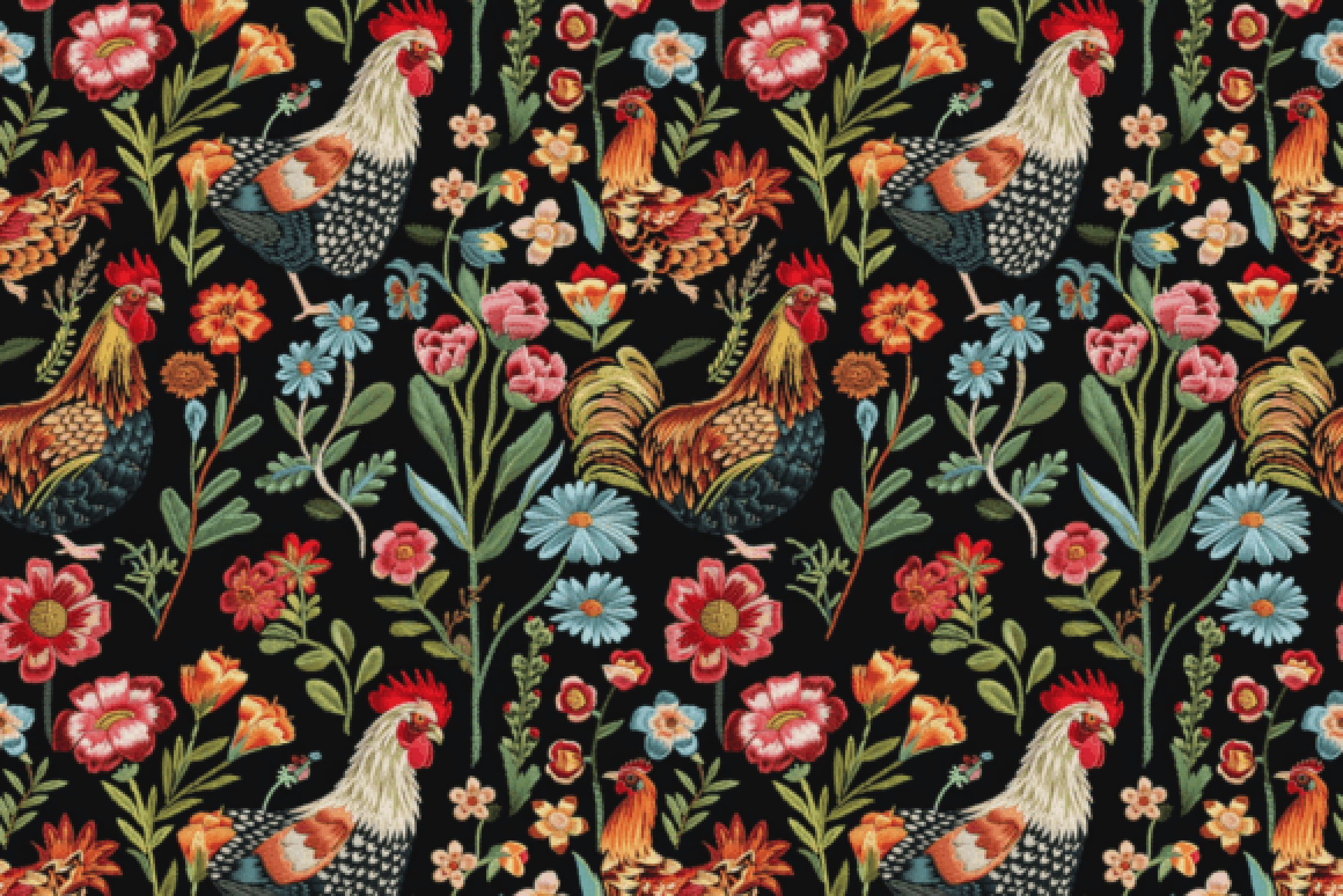 Floral Chicken Seamless Digital Paper