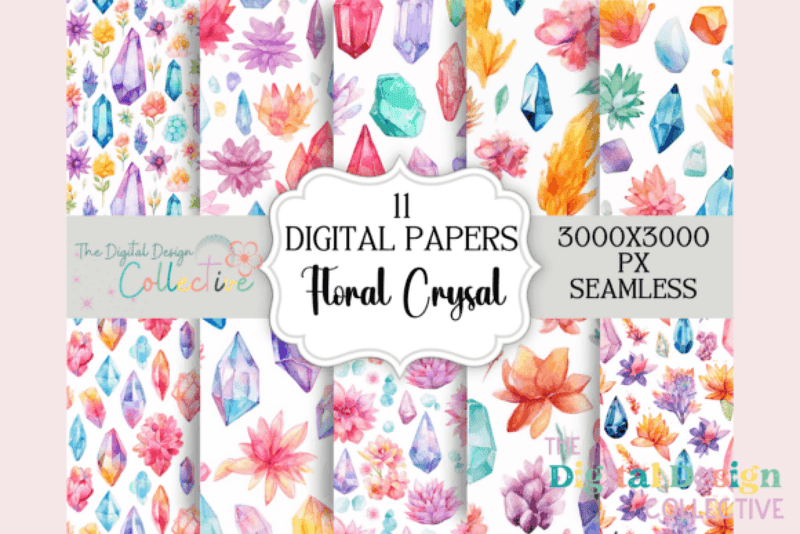 Floral Crystal Seamless Digital Paper - CraftNest - Digital Crafting and Art