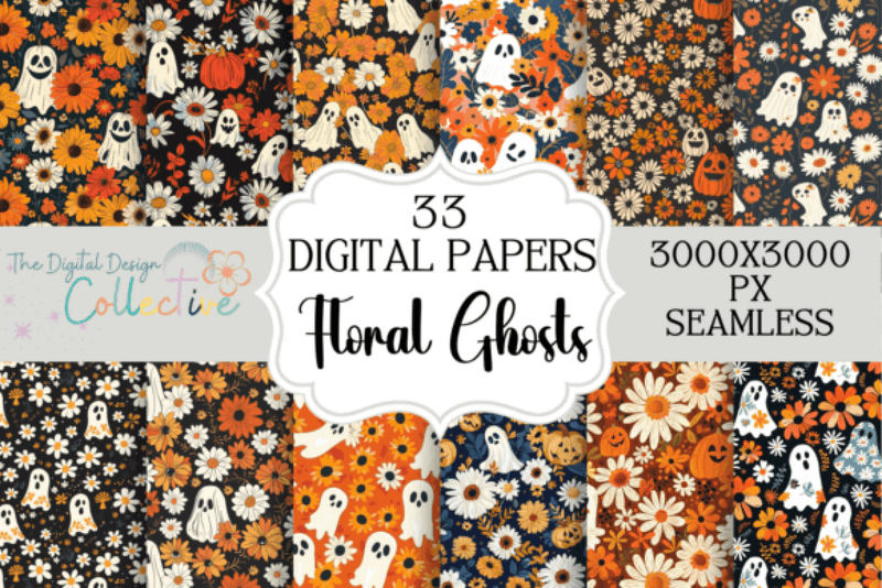Floral Ghosts Seamless Digital Paper - CraftNest - Digital Crafting and Art
