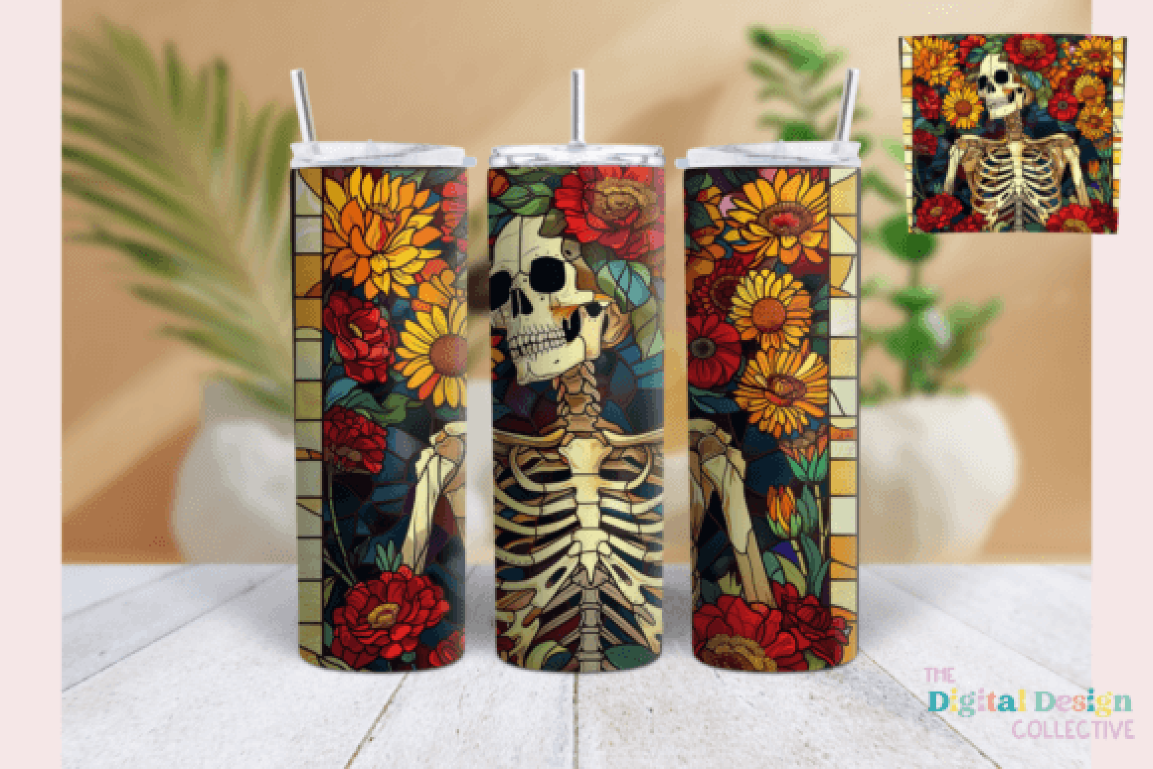 Stained Glass Skeleton Tumbler Wrap Bundle