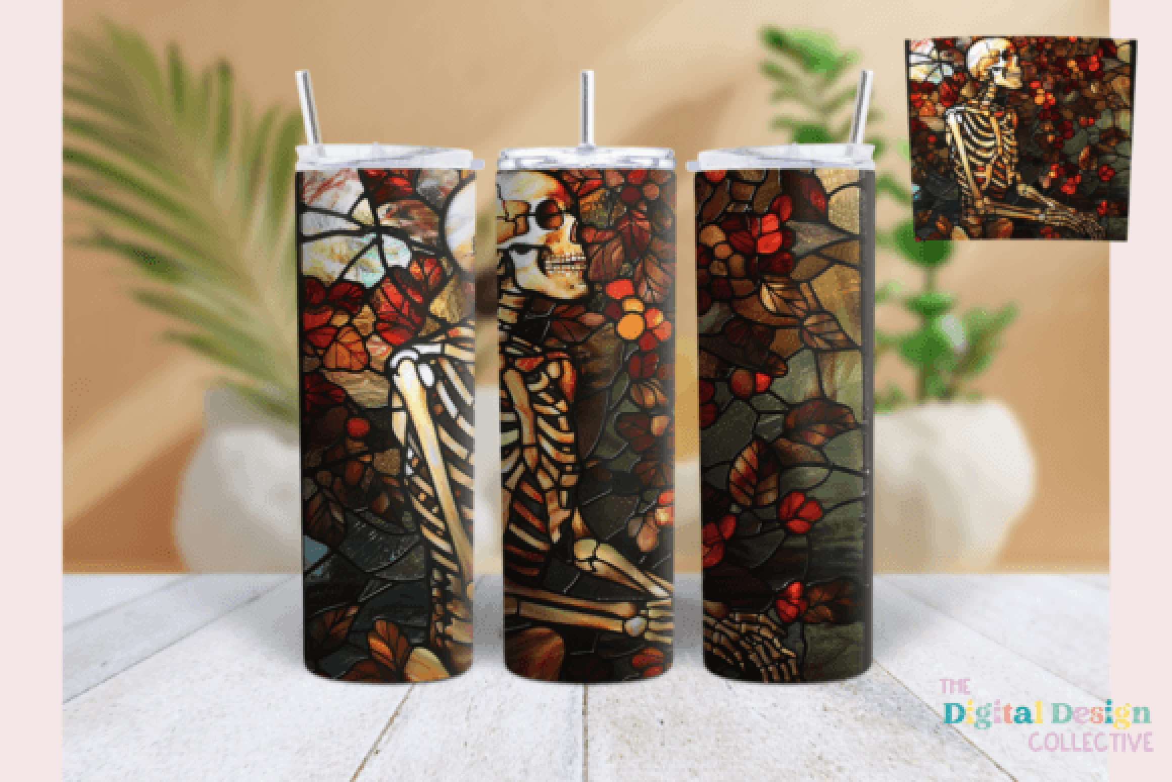Stained Glass Skeleton Tumbler Wrap Bundle