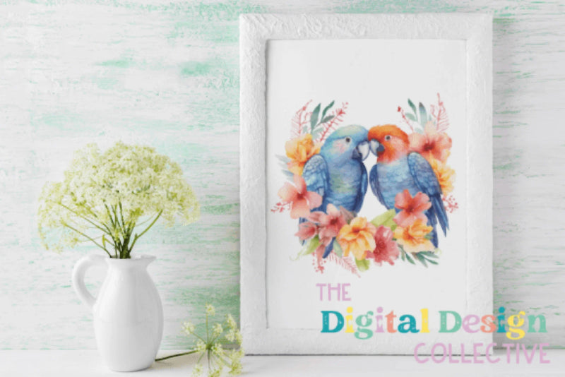 Tropical Floral Parrots Clipart Bundle - CraftNest - Digital Crafting and Art