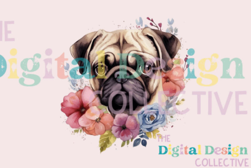Floral Pug Clipart Bundle - CraftNest - Digital Crafting and Art