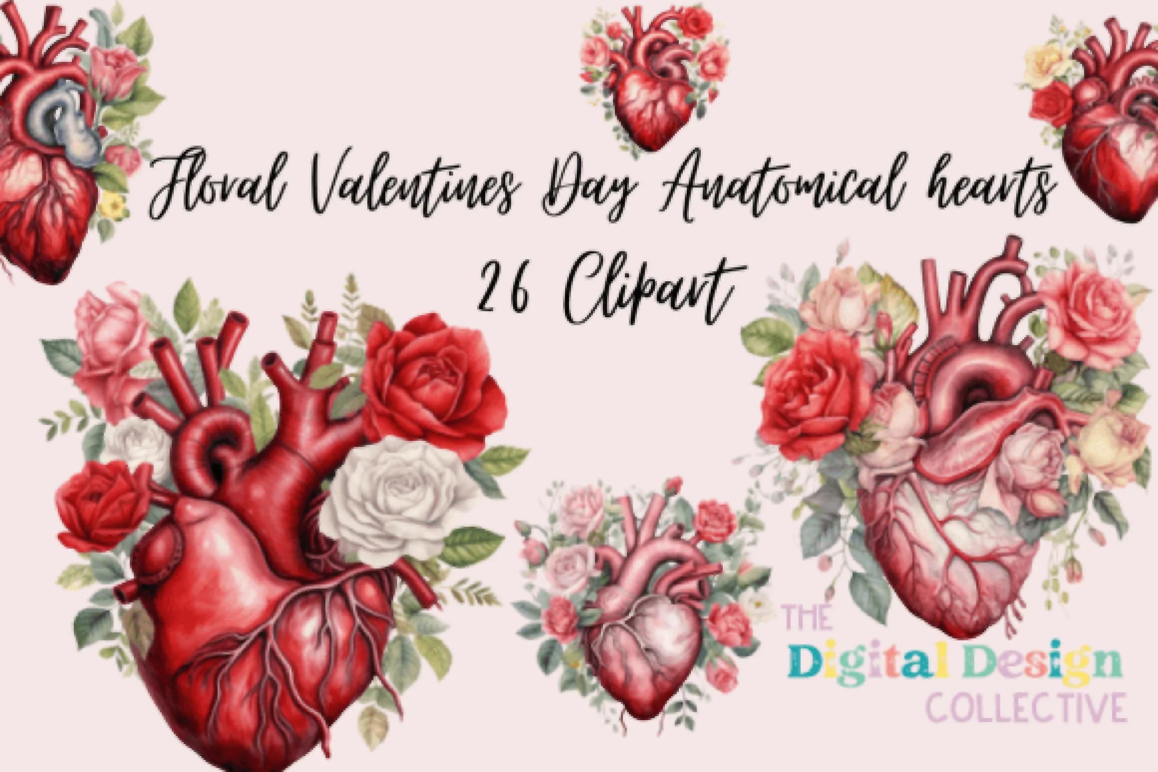 Floral Valentine's Day Anatomical Hearts Clipart Bundle - CraftNest - Digital Crafting and Art