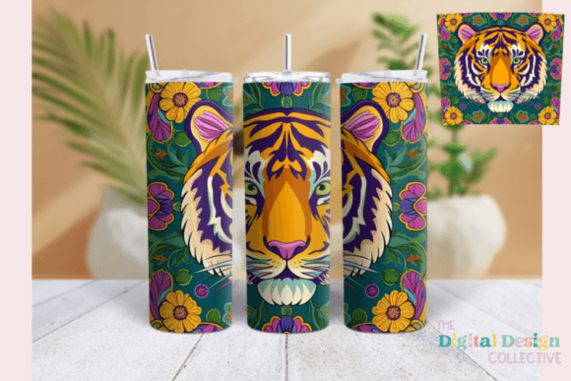 Floral Tiger Tumbler Wrap Bundle - CraftNest - Digital Crafting and Art