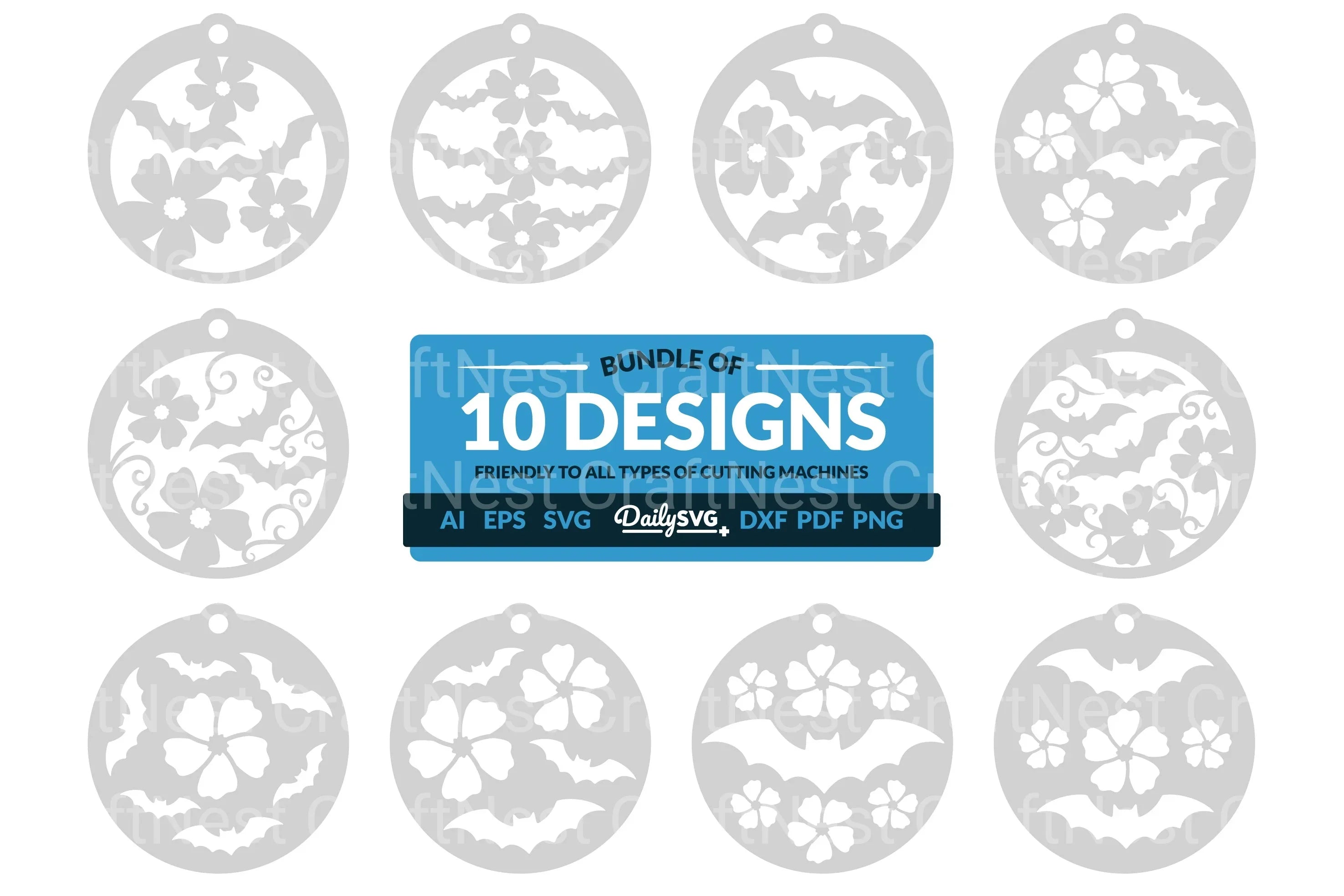 Floral Bats Halloween Clipart SVG Bundle