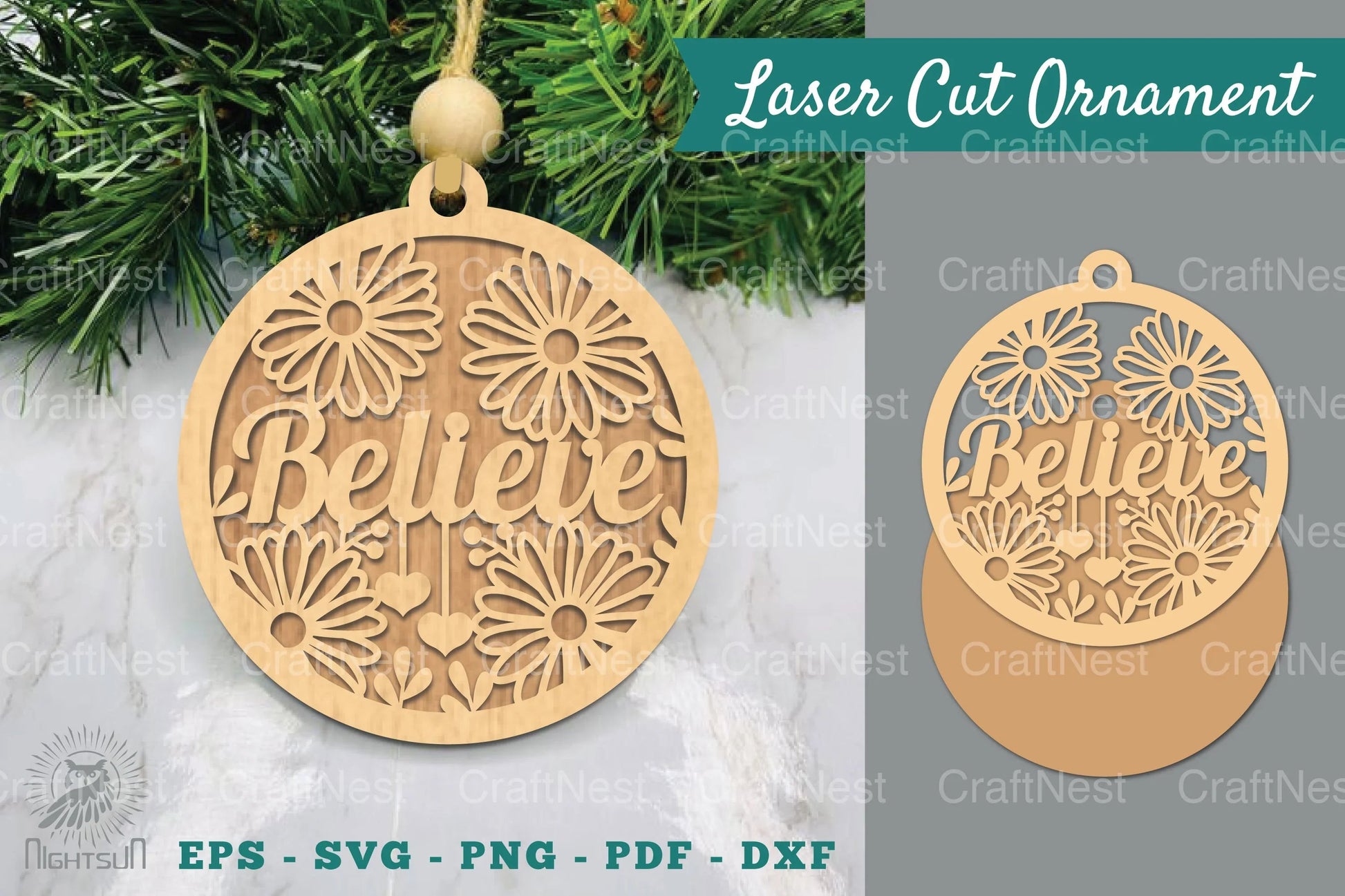 Floral Believe Laser Cut Ornament SVG Bundle - CraftNest - Digital Crafting and Art