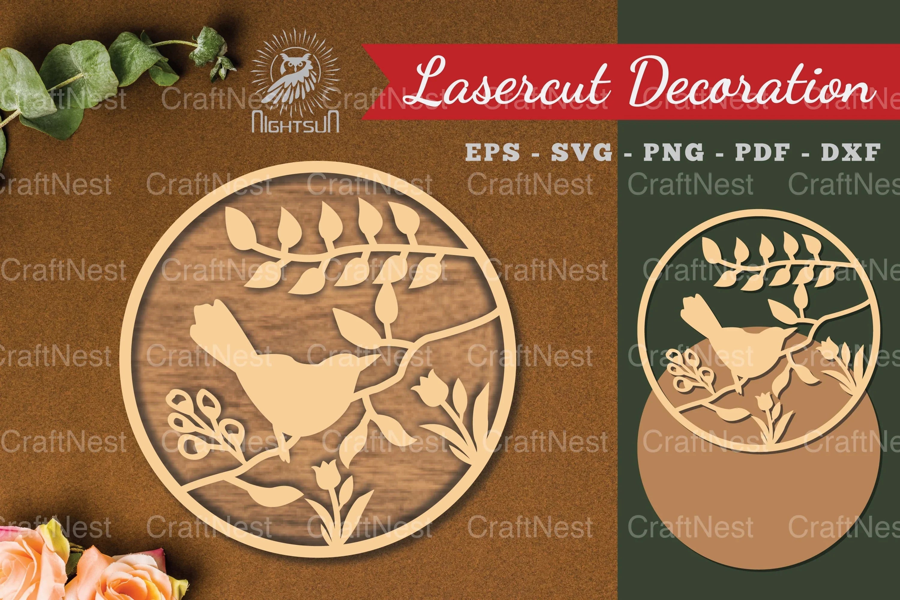 Floral Bird Round Laser Cut Decoration Clipart Bundle - CraftNest - Digital Crafting and Art