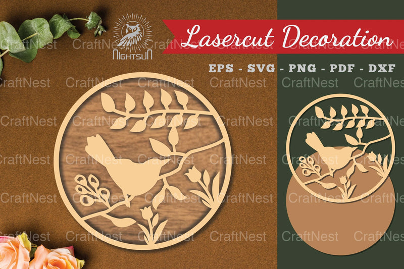 Floral Bird Round Laser Cut Decoration Clipart Bundle - CraftNest - Digital Crafting and Art