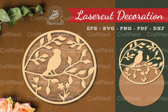 Floral Bird Round Laser Cut Decoration Clipart Bundle - CraftNest - Digital Crafting and Art