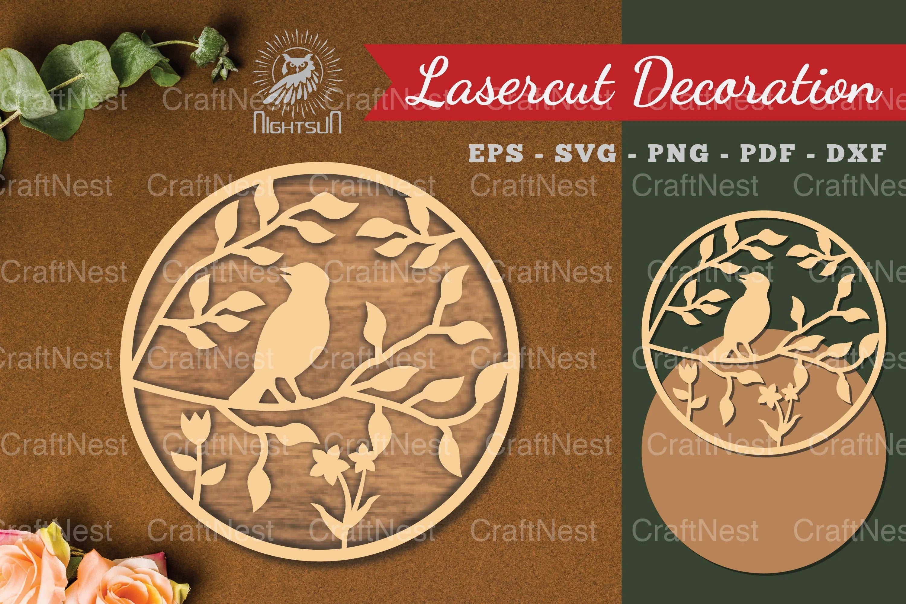 Floral Bird Round Laser Cut Decoration Clipart Bundle - CraftNest - Digital Crafting and Art