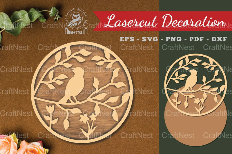 Floral Bird Round Laser Cut Decoration Clipart Bundle - CraftNest - Digital Crafting and Art
