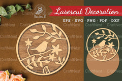 Floral Bird Round Laser Cut Decoration Clipart Bundle - CraftNest - Digital Crafting and Art