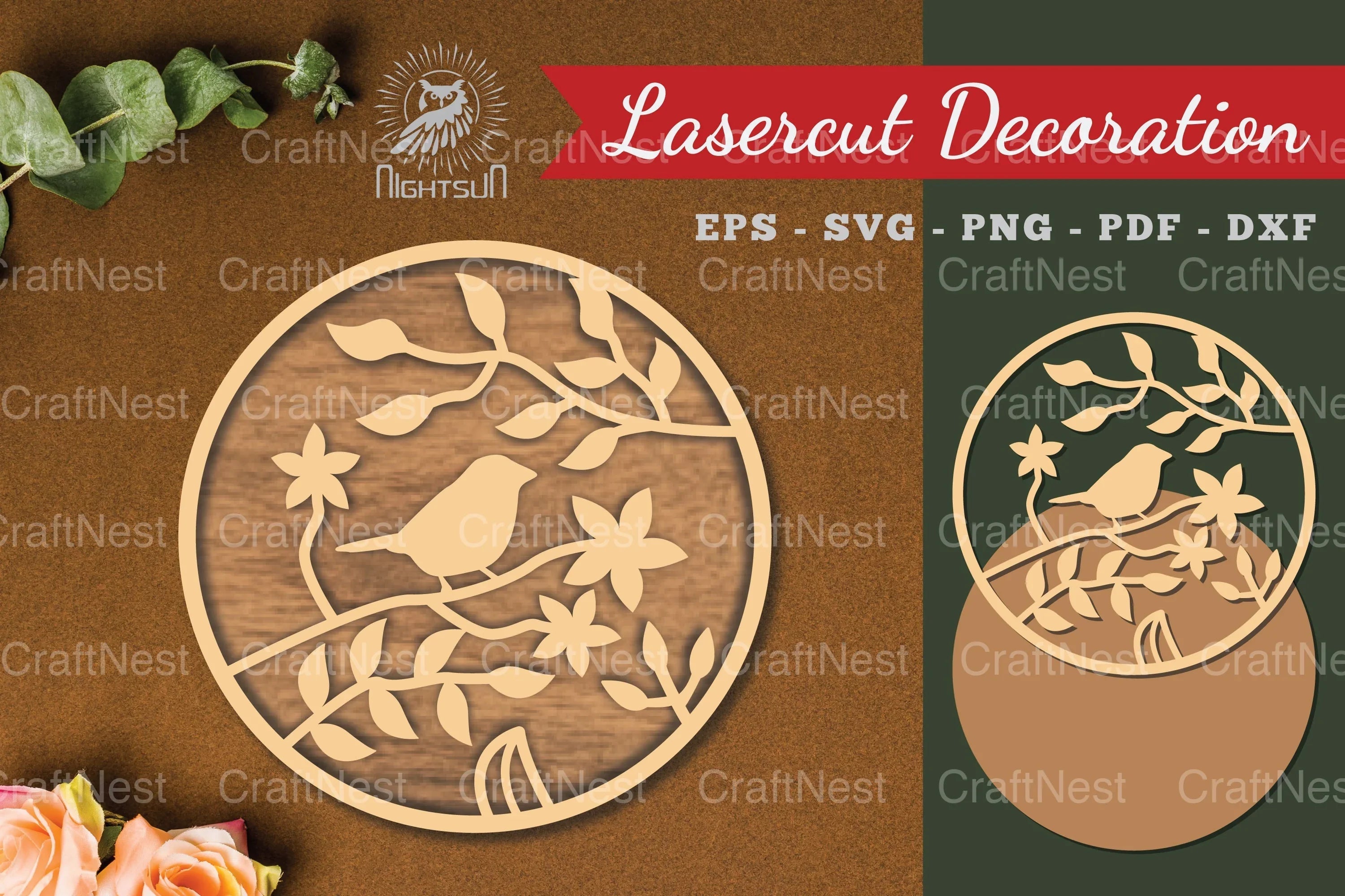 Floral Bird Round Laser Cut Decoration Clipart Bundle - CraftNest - Digital Crafting and Art