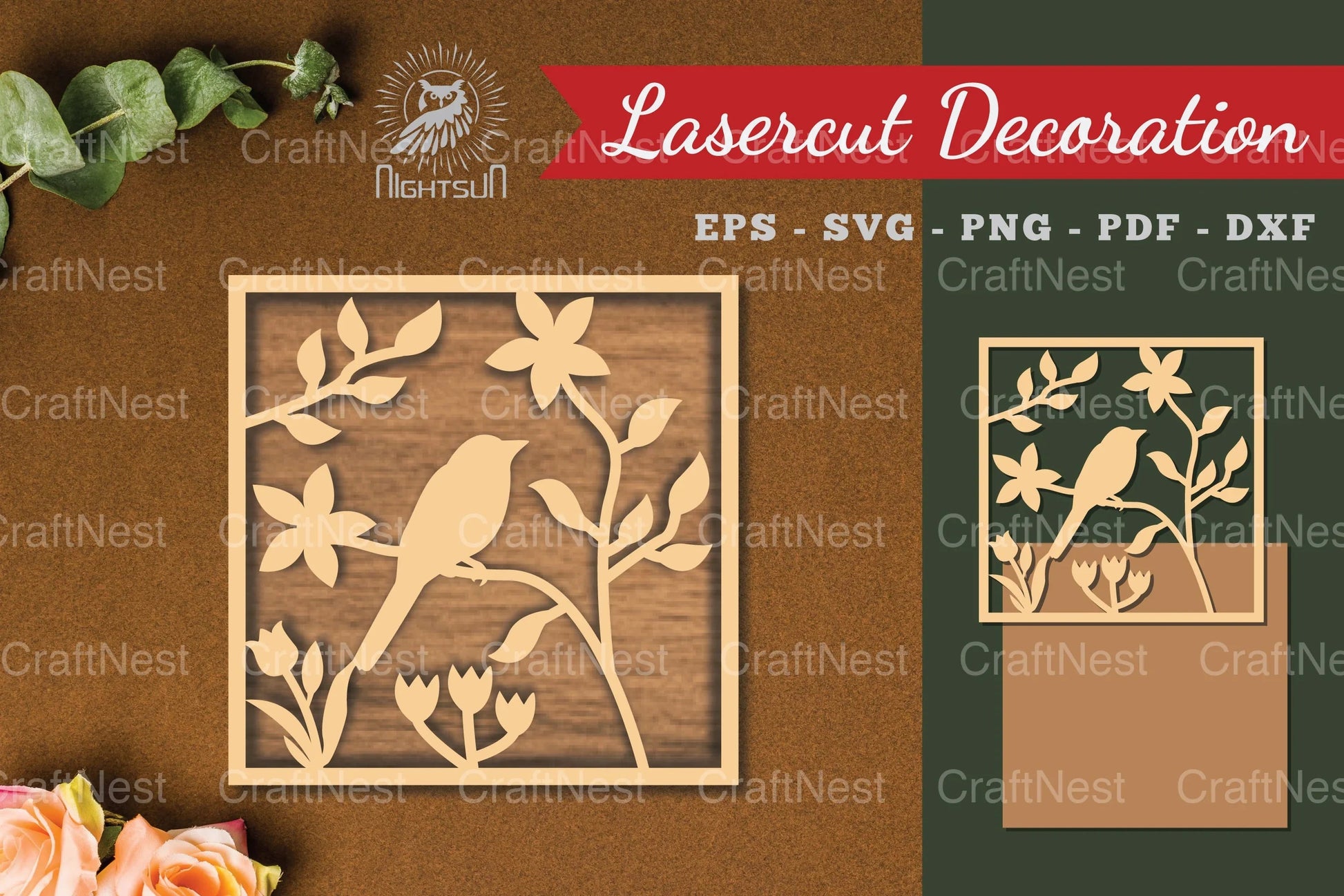 Floral Bird Square Laser Cut Decoration Clipart Bundle - CraftNest - Digital Crafting and Art