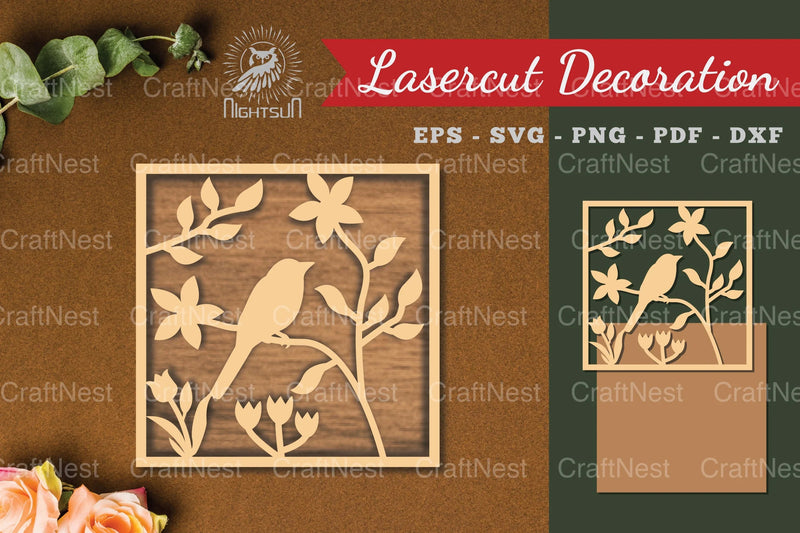 Floral Bird Square Laser Cut Decoration Clipart Bundle - CraftNest - Digital Crafting and Art
