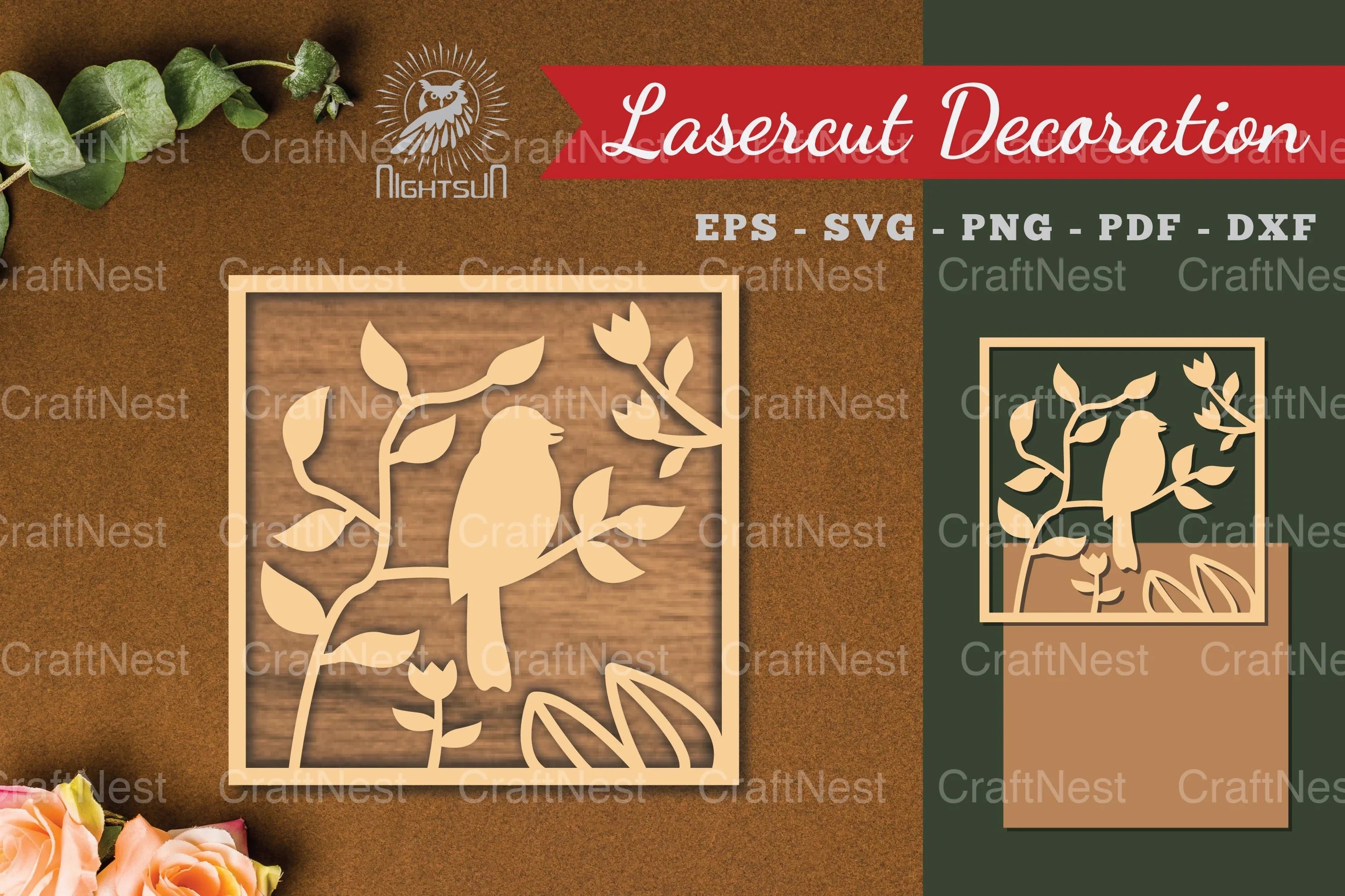 Floral Bird Square Laser Cut Decoration Clipart Bundle - CraftNest - Digital Crafting and Art