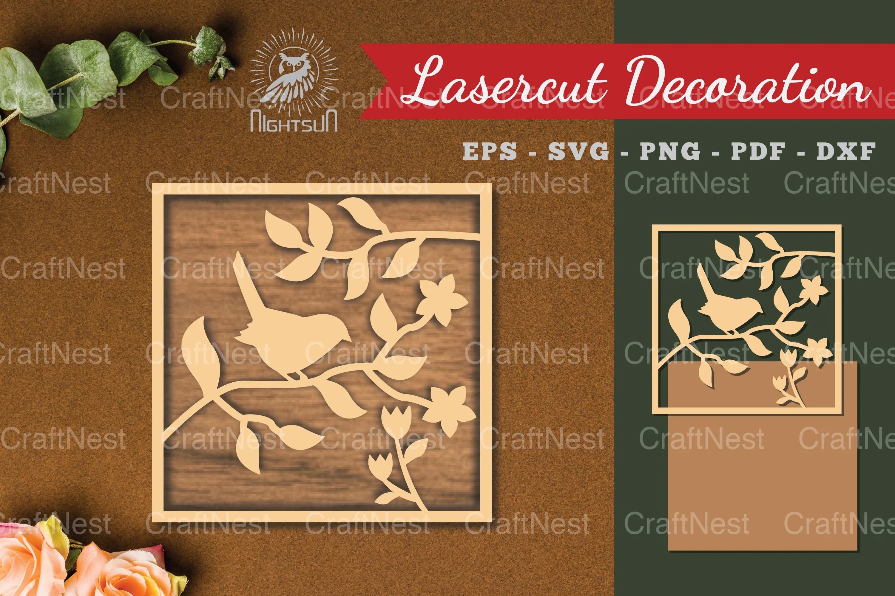 Floral Bird Square Laser Cut Decoration Clipart Bundle - CraftNest - Digital Crafting and Art
