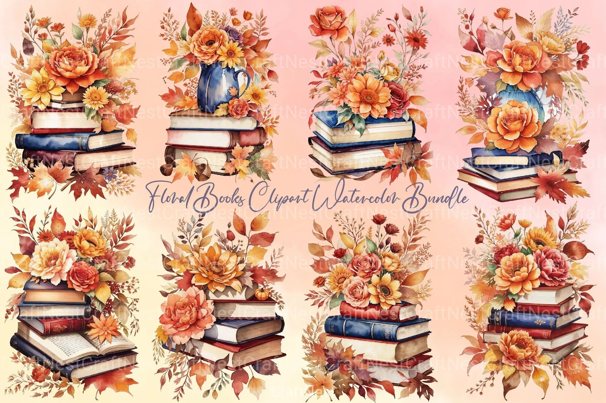 Floral Books Clipart Bundle - CraftNest - Digital Crafting and Art
