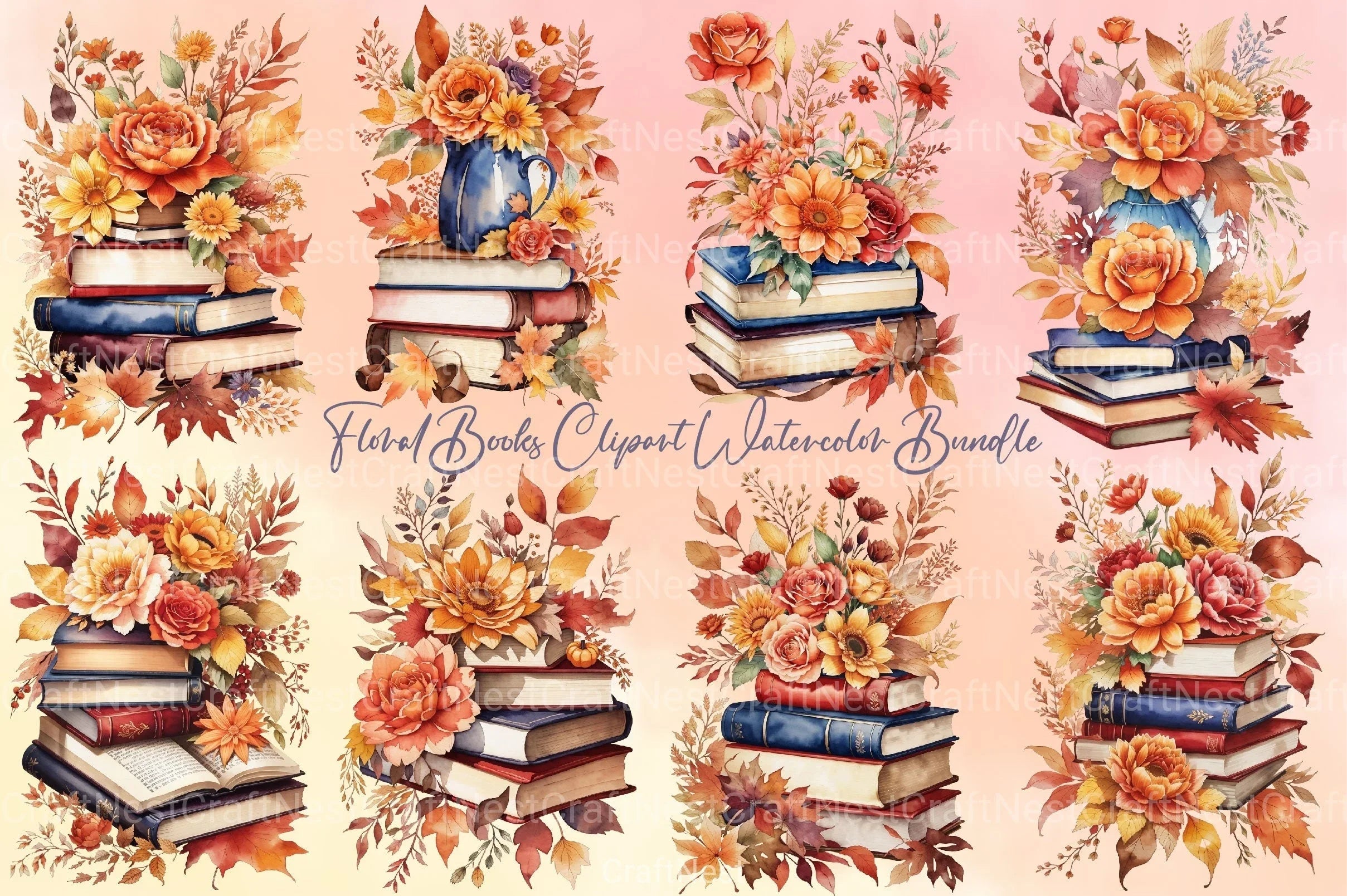 Floral Books Clipart Bundle - CraftNest - Digital Crafting and Art