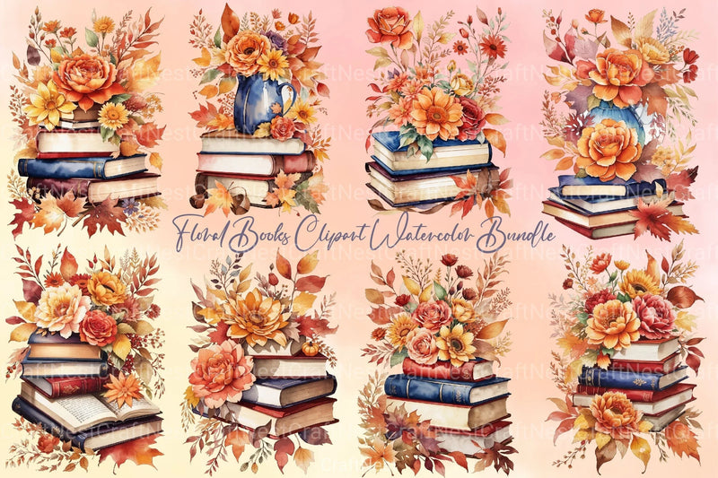 Floral Books Clipart Bundle - CraftNest - Digital Crafting and Art