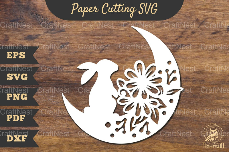 Floral Bunny and Moon Papercut SVG Bundle - CraftNest - Digital Crafting and Art