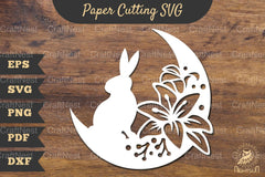 Floral Bunny and Moon Papercut SVG Bundle - CraftNest - Digital Crafting and Art