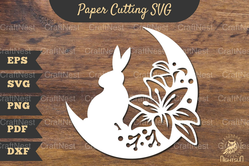 Floral Bunny and Moon Papercut SVG Bundle - CraftNest - Digital Crafting and Art