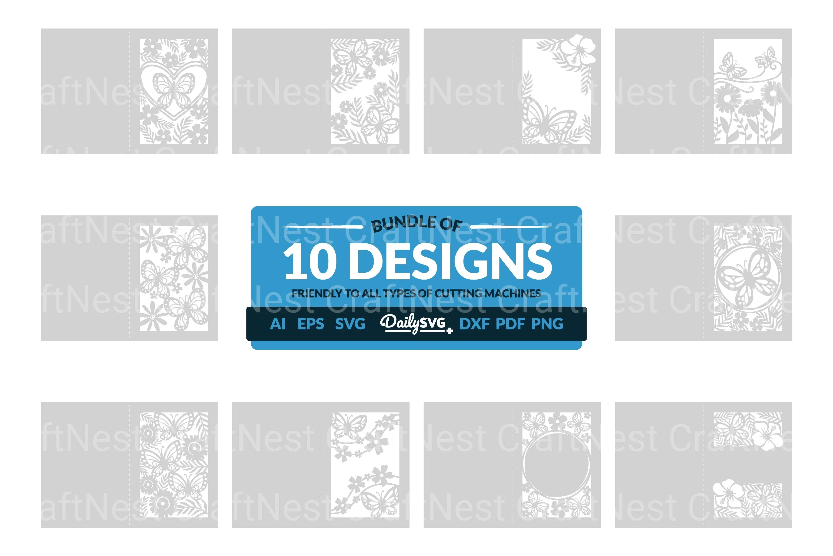 Floral Butterfly Greeting Card Clipart SVG Bundle