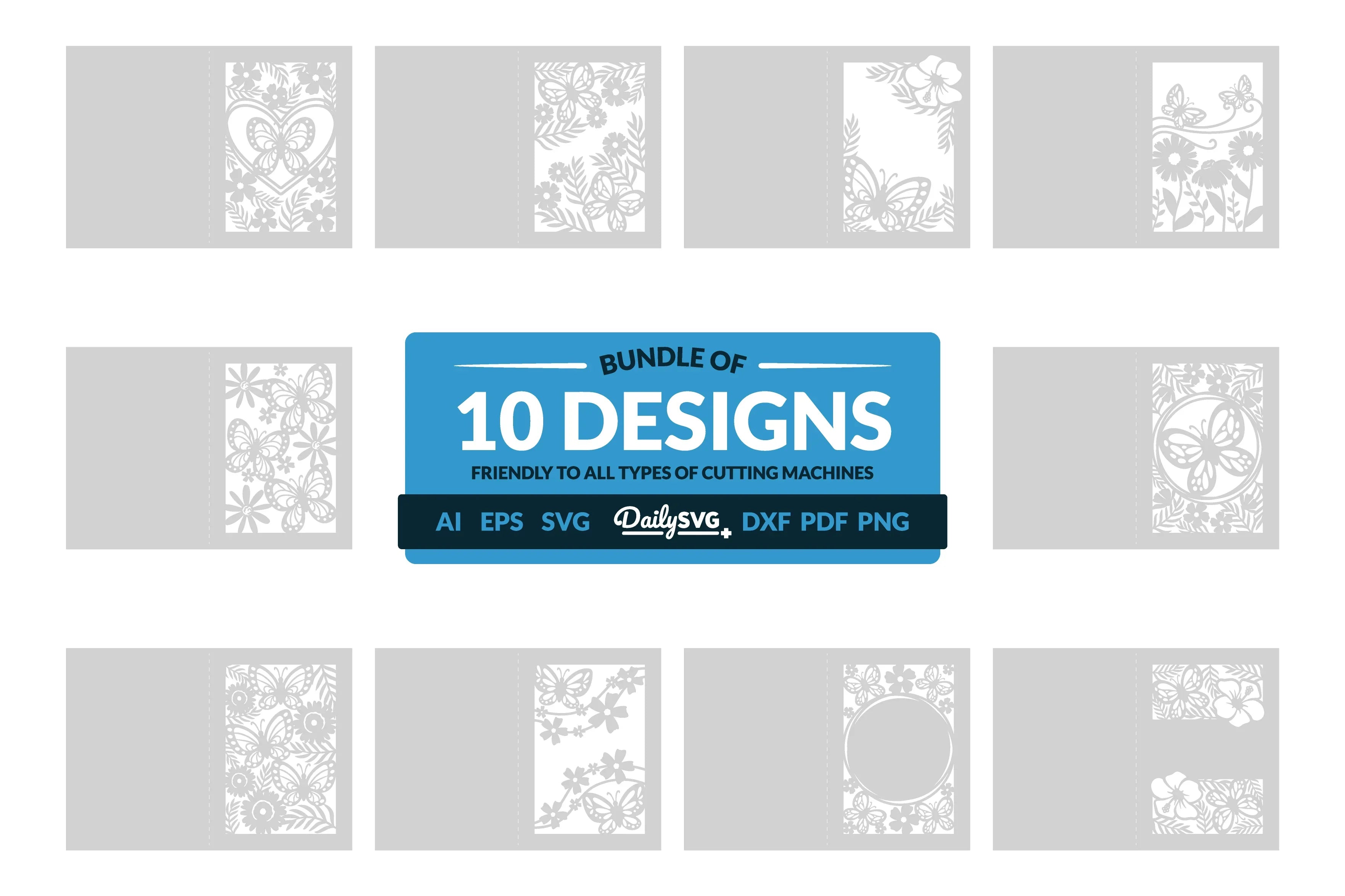 Floral Butterfly Greeting Card Clipart SVG Bundle - CraftNest - Digital Crafting and Art