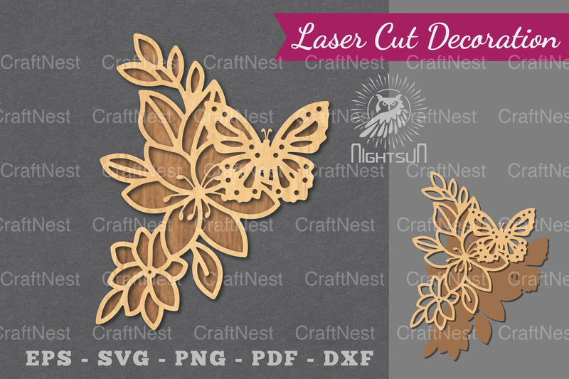Floral Butterfly Laser Cut Decoration Clipart Bundle - CraftNest - Digital Crafting and Art