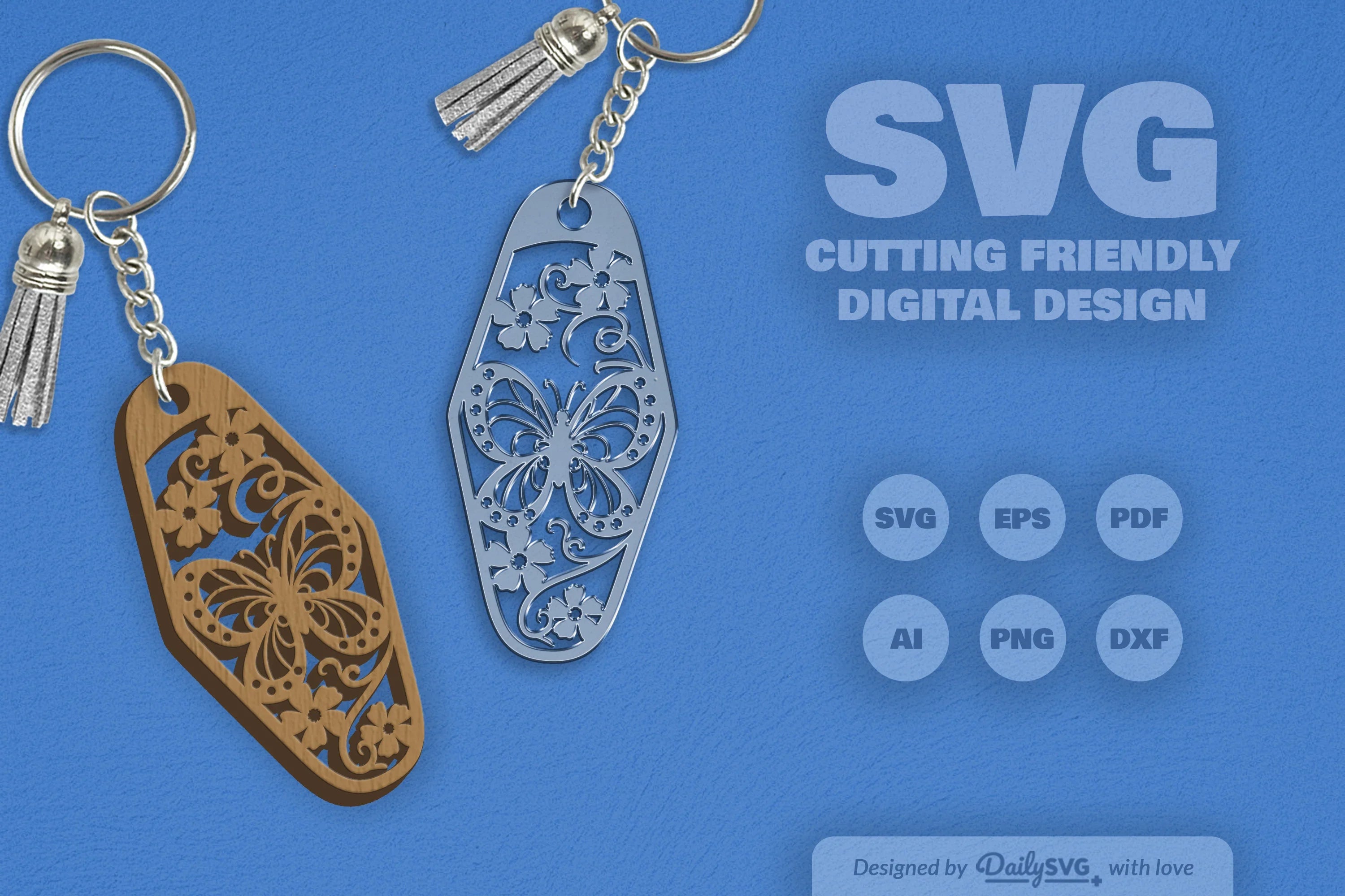 Floral Butterfly Motel Keychain Clipart - CraftNest - Digital Crafting and Art