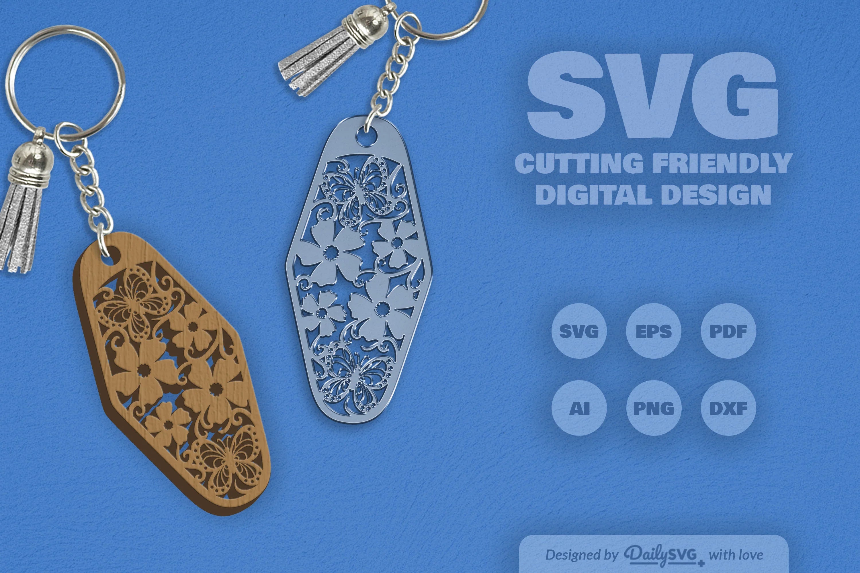 Floral Butterfly Motel Keychain Clipart - CraftNest - Digital Crafting and Art