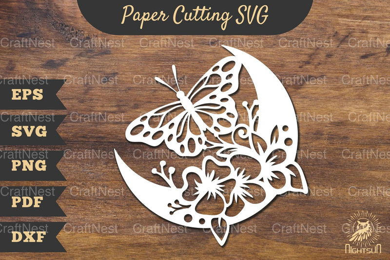 Floral Butterfly and Moon Papercut SVG Bundle - CraftNest - Digital Crafting and Art