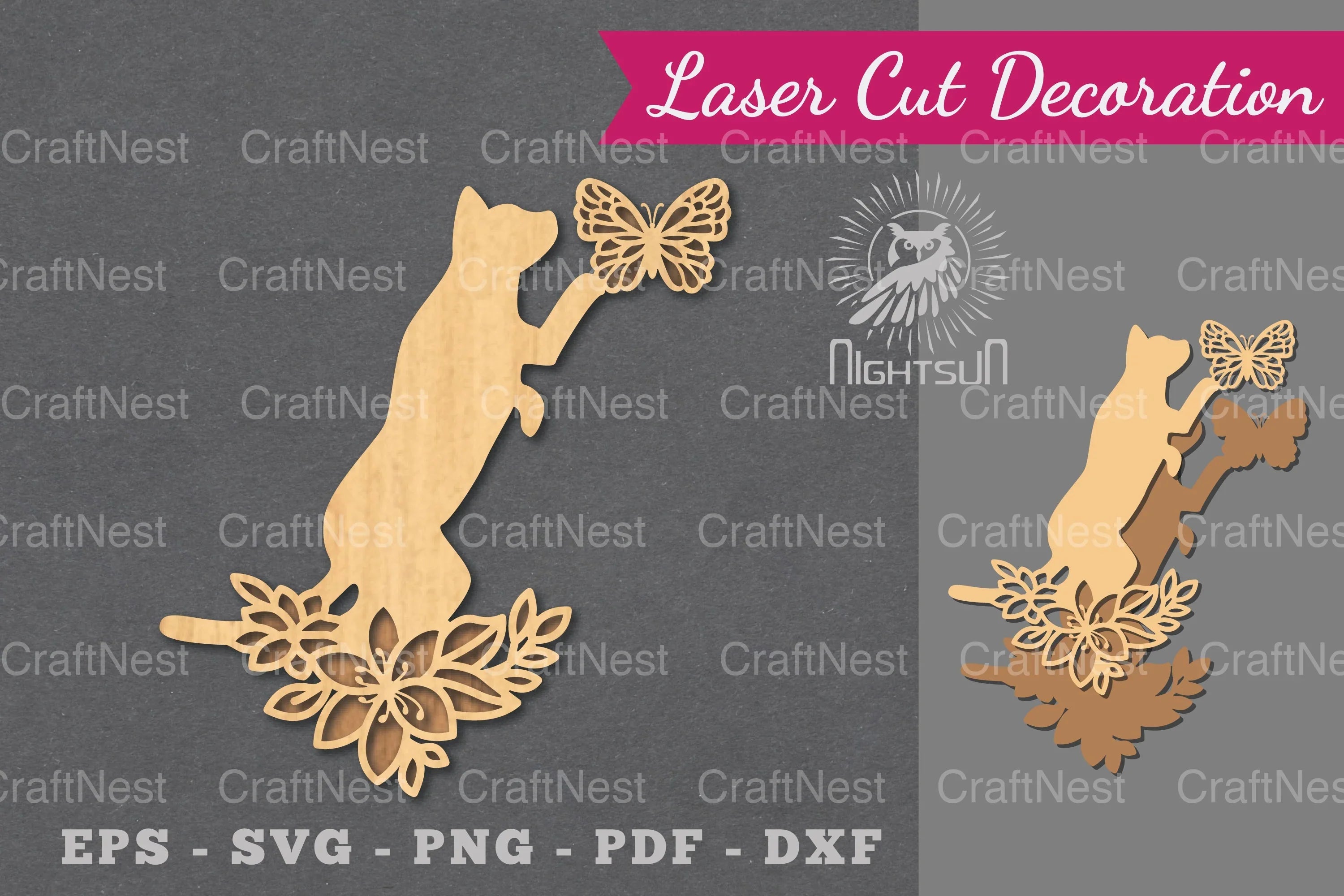Floral Cat Laser Cut Decoration Clipart Bundle - CraftNest - Digital Crafting and Art