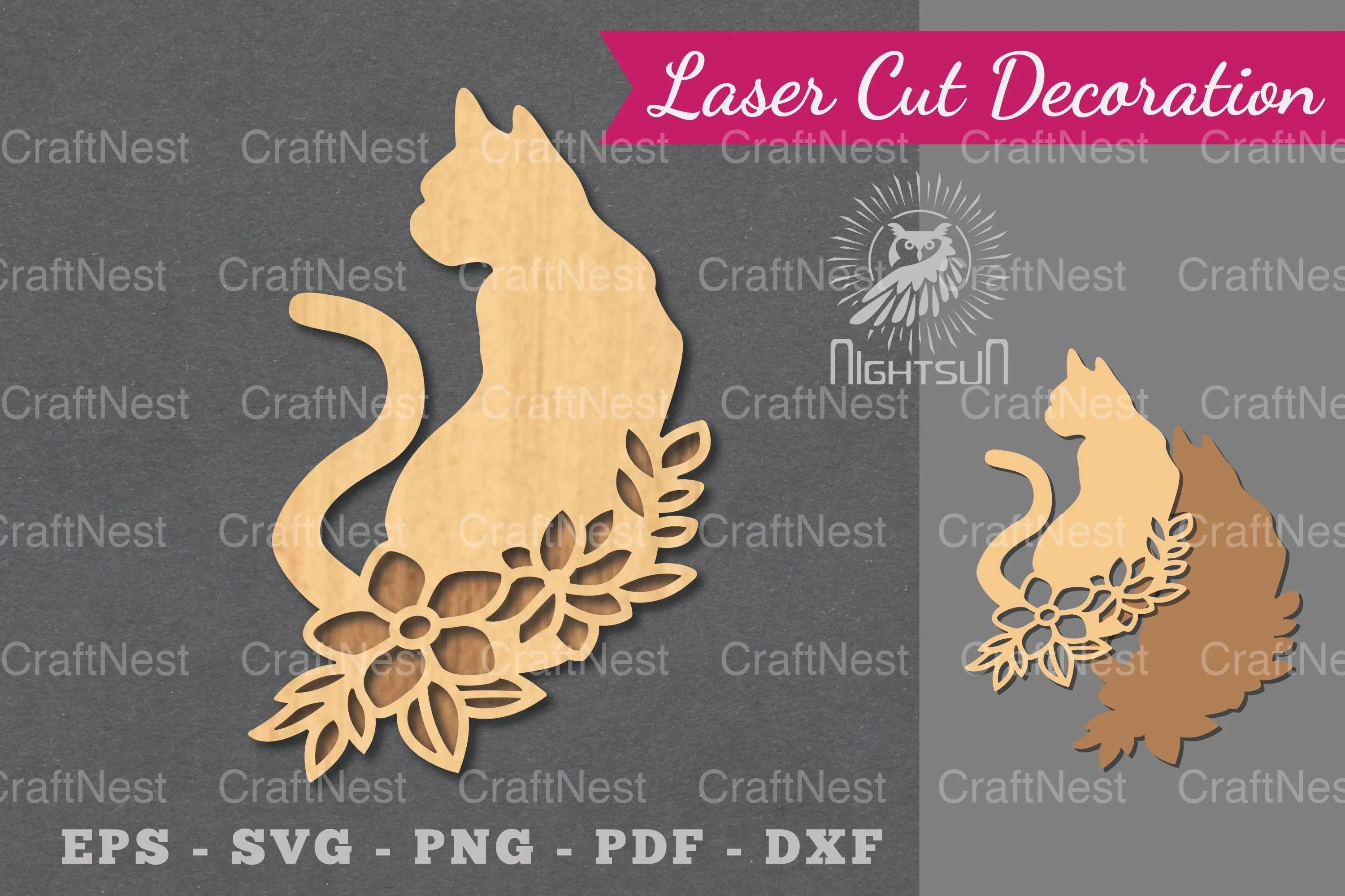 Floral Cat Laser Cut Decoration Clipart Bundle - CraftNest - Digital Crafting and Art