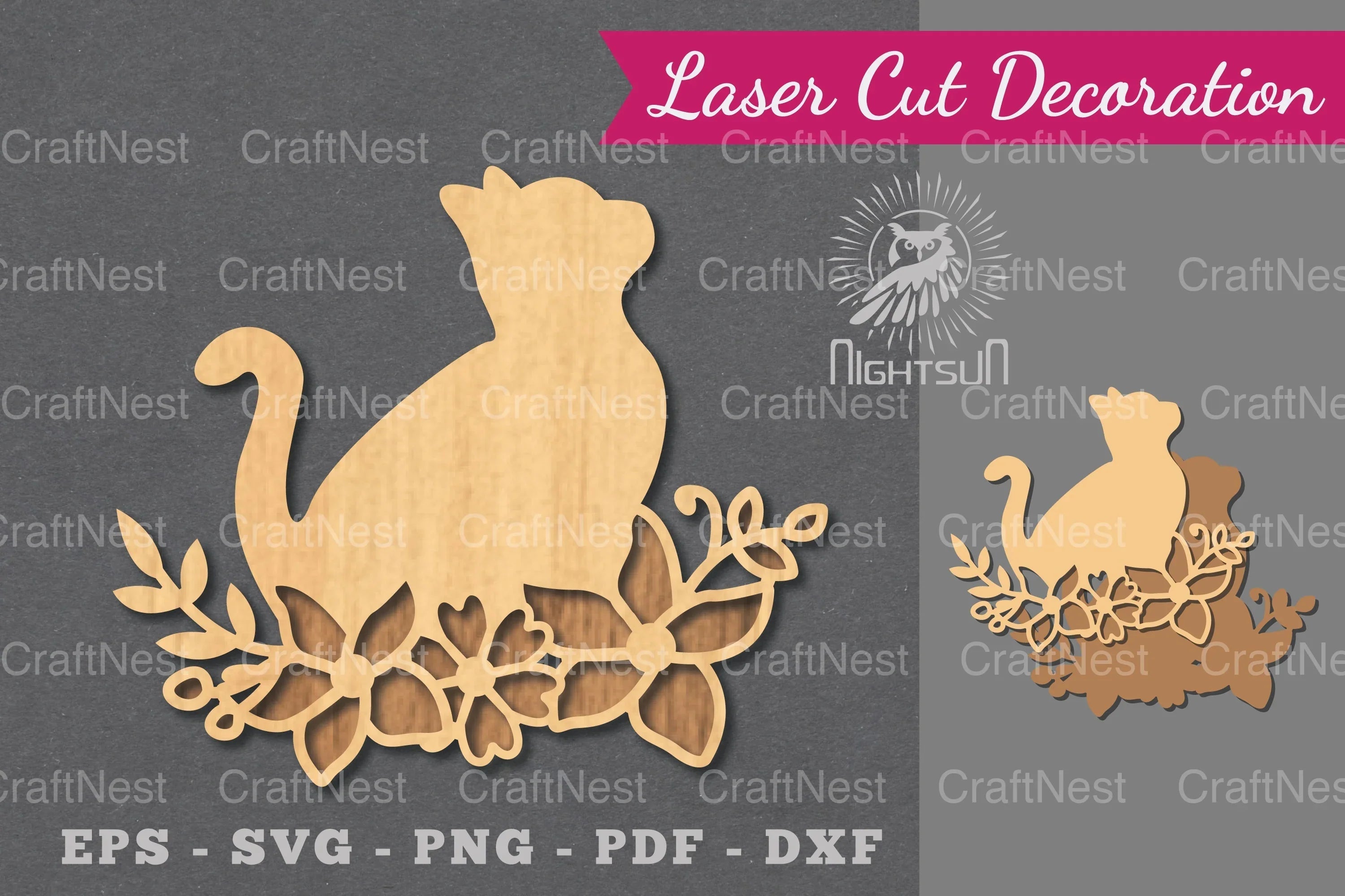Floral Cat Laser Cut Decoration Clipart Bundle - CraftNest - Digital Crafting and Art