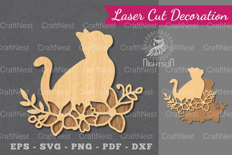 Floral Cat Laser Cut Decoration Clipart Bundle - CraftNest - Digital Crafting and Art