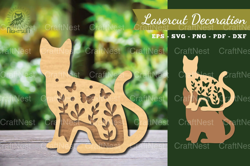 Floral Cat Laser Cut Decoration Clipart Bundle - CraftNest - Digital Crafting and Art