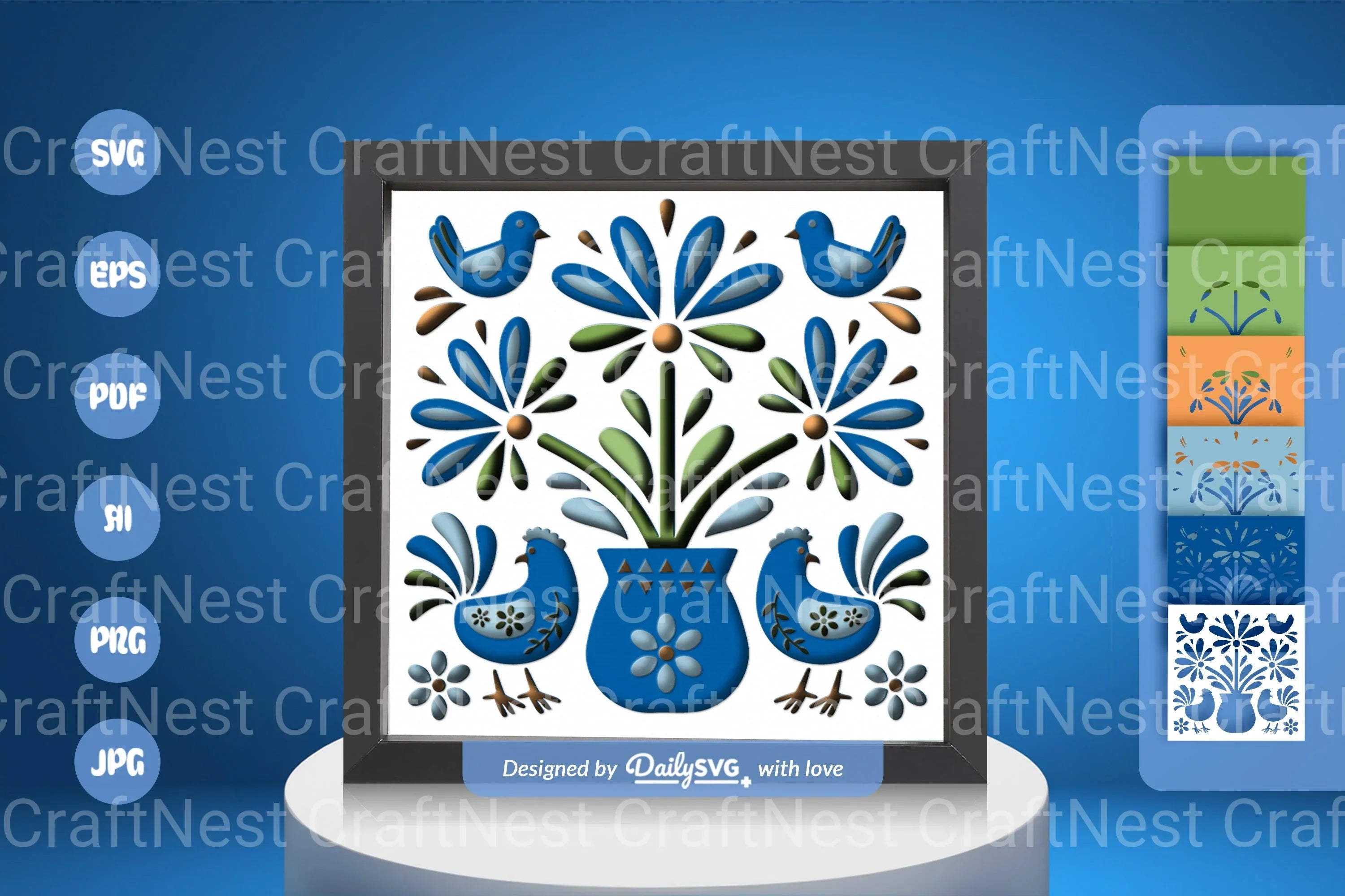 Floral Chicken Folk Art Papercut SVG Bundle