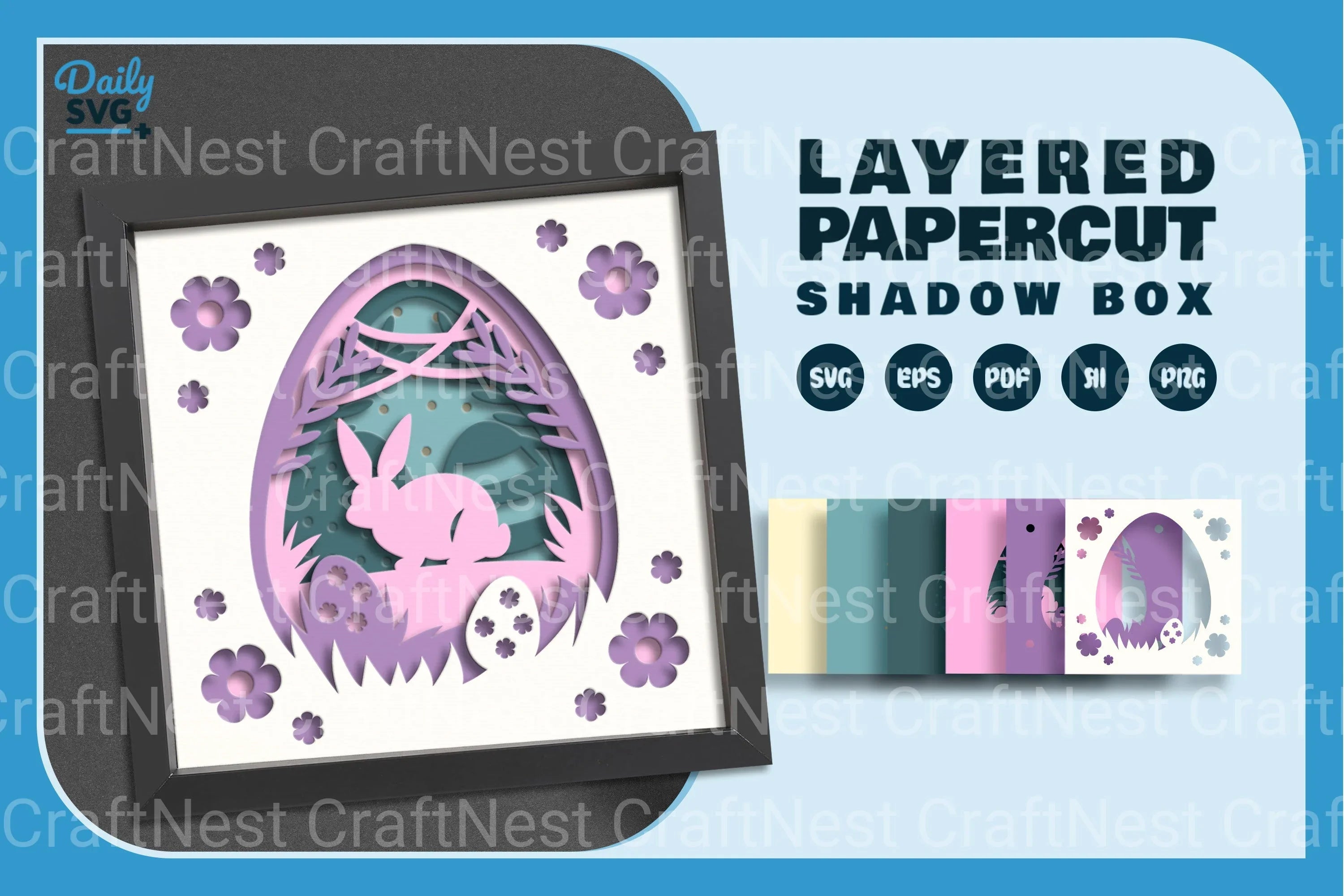 Floral Easter Egg Bunny Papercut SVG Bundle