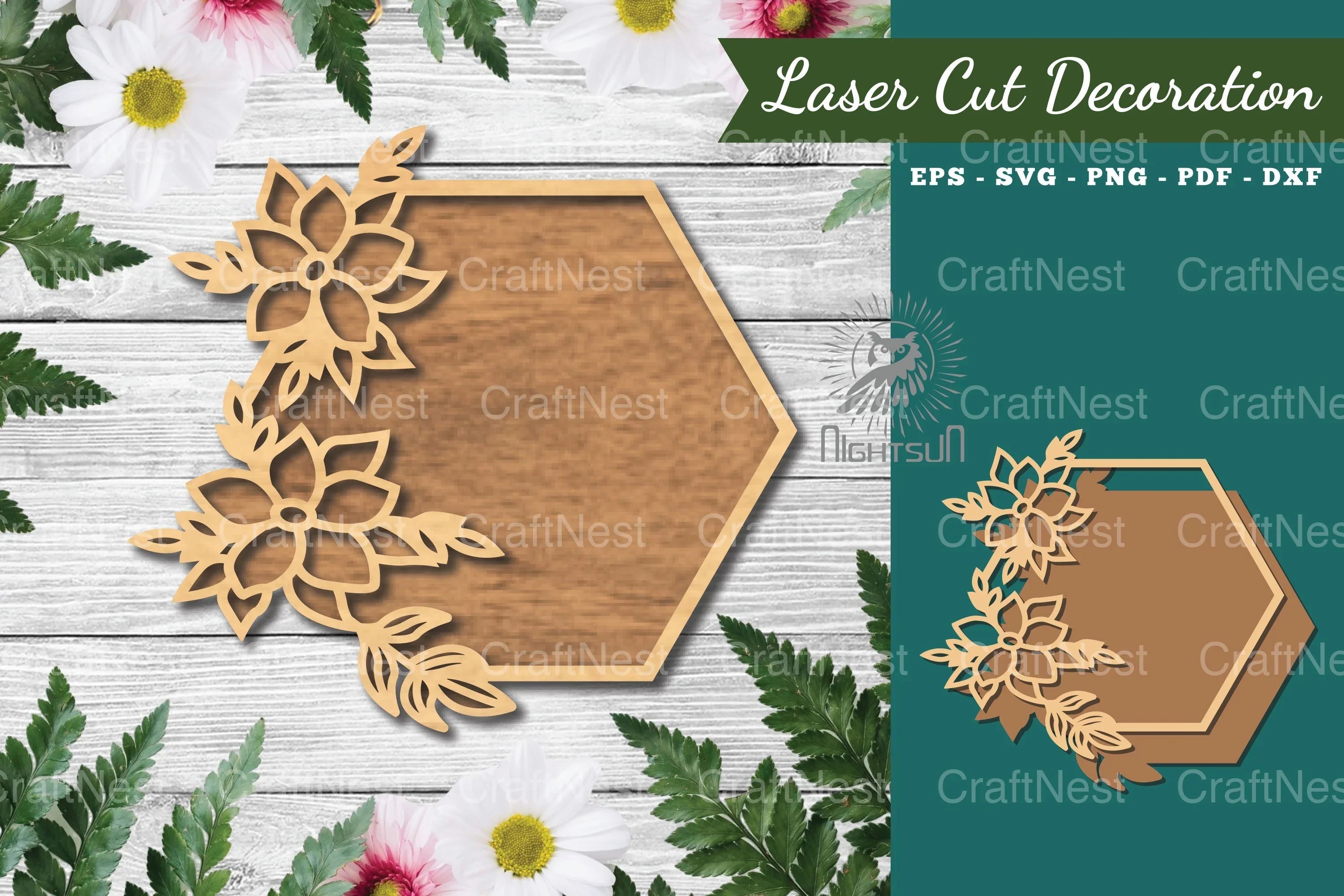 Floral Hexagon Laser Cut Sign Clipart Bundle - CraftNest - Digital Crafting and Art