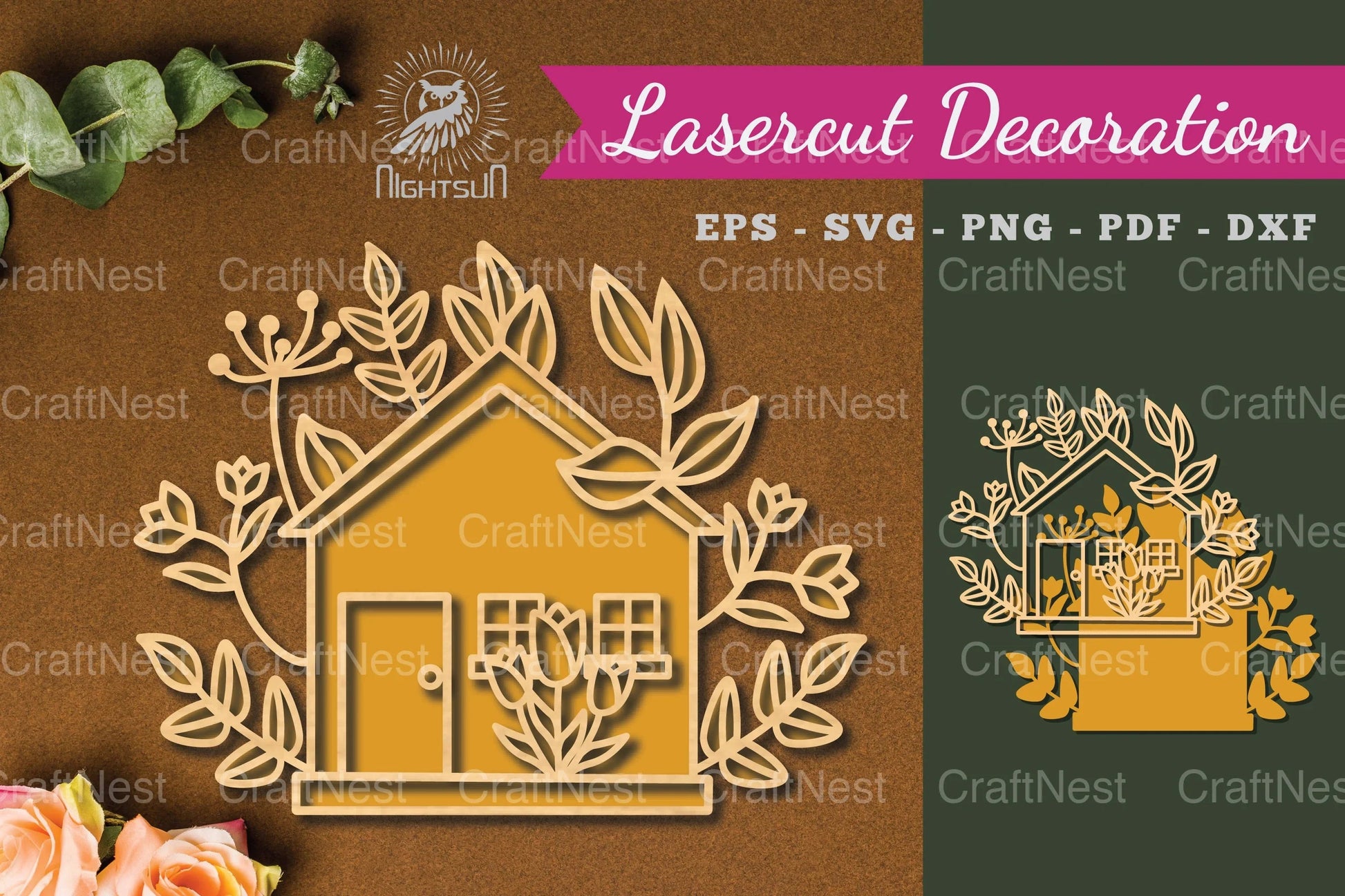 Floral House Laser Cut Decoration Bundle - CraftNest - Digital Crafting and Art