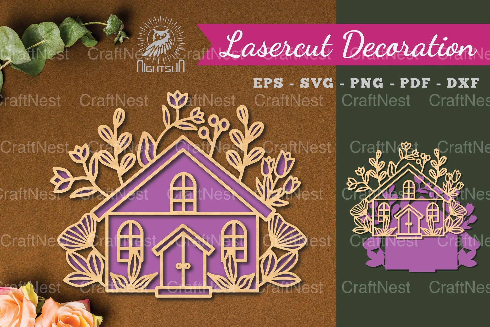 Floral House Laser Cut Decoration Bundle - CraftNest - Digital Crafting and Art