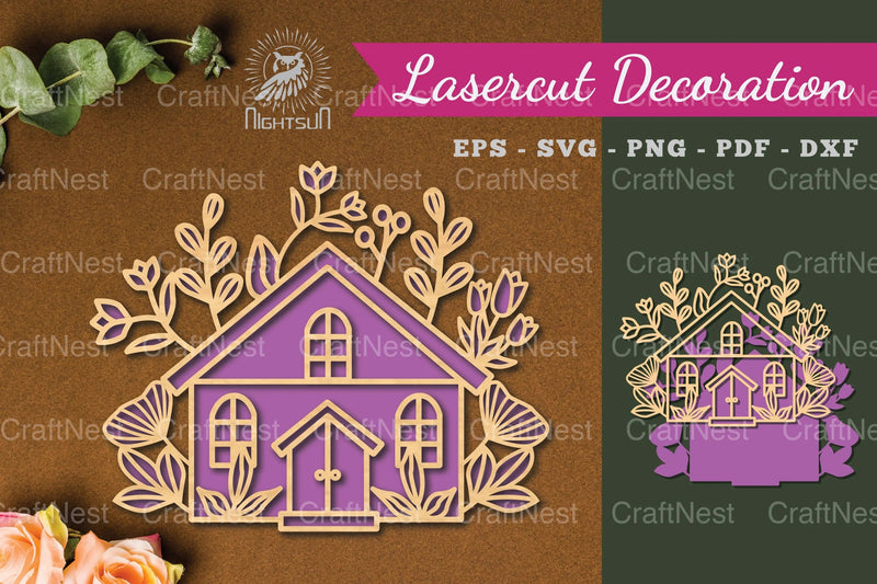 Floral House Laser Cut Decoration Bundle - CraftNest - Digital Crafting and Art
