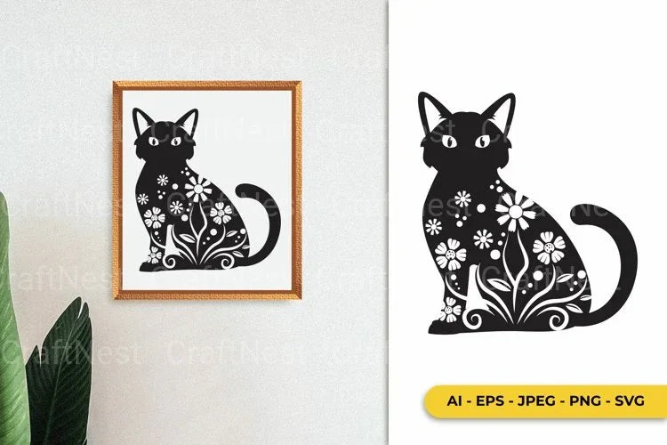 Floral Cat Monogram Wall Decor SVG Bundle - CraftNest - Digital Crafting and Art